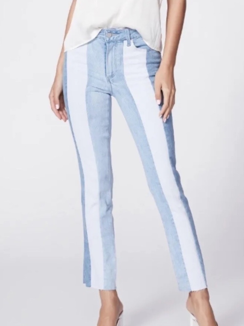 PAIGE Cindy Denim Patchwork Raw Hem Jeans Size 30